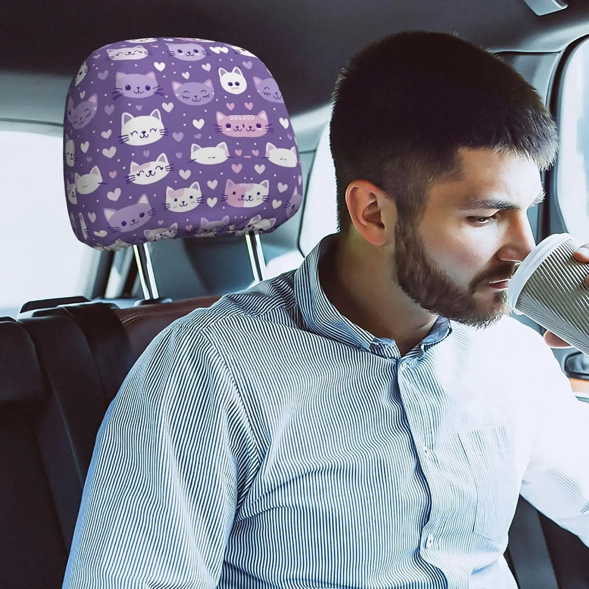 Purple Kawaii Cat Car Headrest Covers – 2 Pack Universal Fit Car Headrest Covers HIP