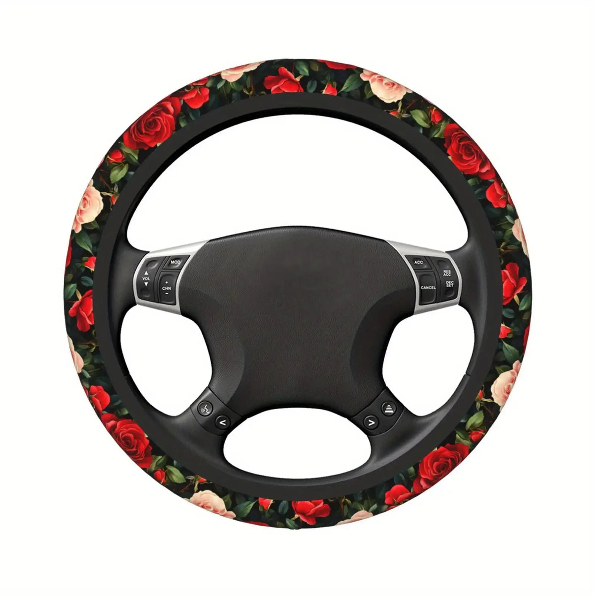 Neoprene Steering Wheel Cover 15 Inch – Red Rose + Cup Holders Steering Wheel Cover HIP