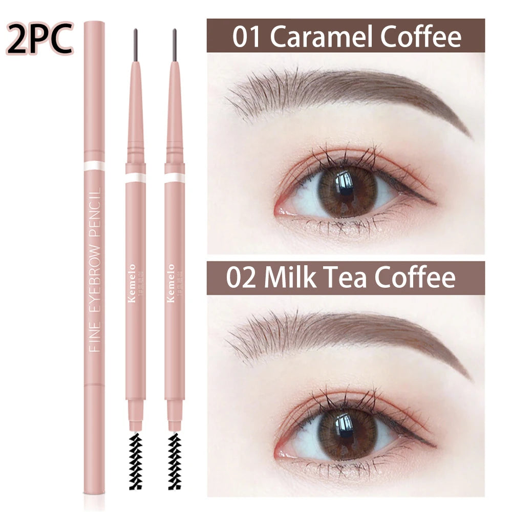 Waterproof Double-Ended Eyebrow Pencil With Brush 1.5mm Ultra Fine Eye Brow Pencil Combined Sweat-proof Lasting Eye Makeup HIP 01 Add 02