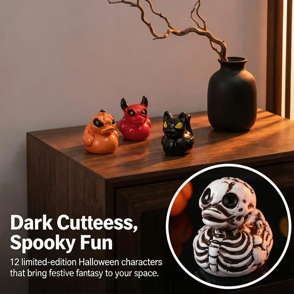 Mini Devil Ghost Skull Resin Ducks Figurines, Cute Spooky Desktop Decor, Halloween Christmas Gift DIY Craft Dollhouse Decor HIP