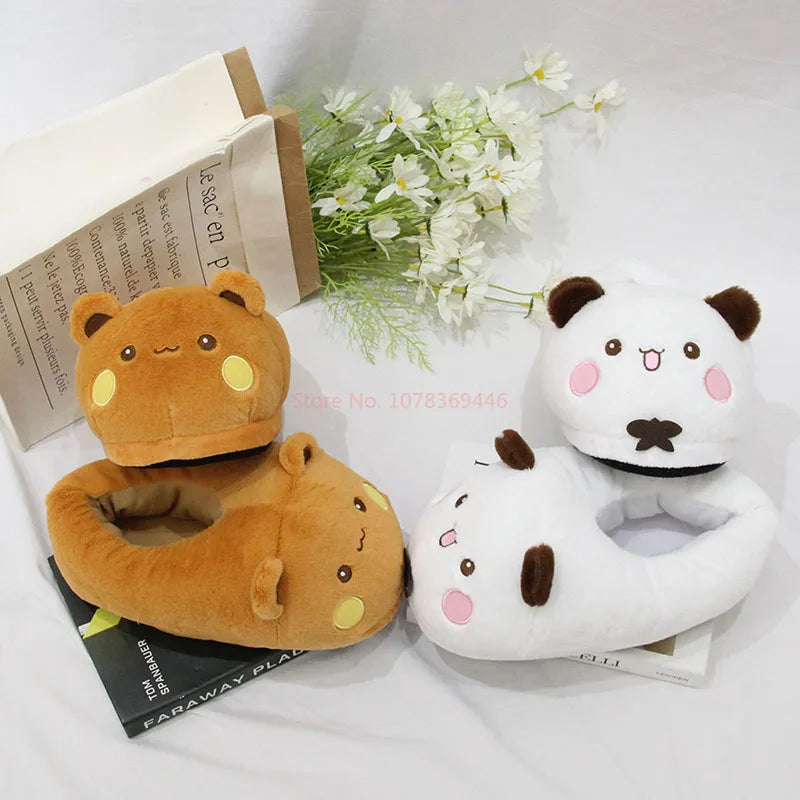 Panda Bubu & Dudu Plush Couple Indoor Slippers | One Size Novelty Plush Slippers HIP