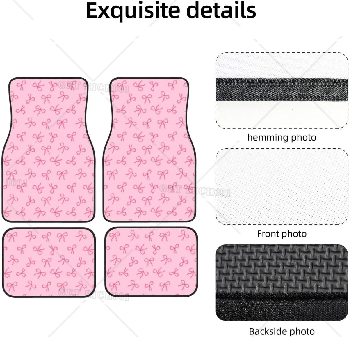 Pink Bows Rubber Car Floor Mats – All-Weather Set of 4 Car Floor Mats HIP