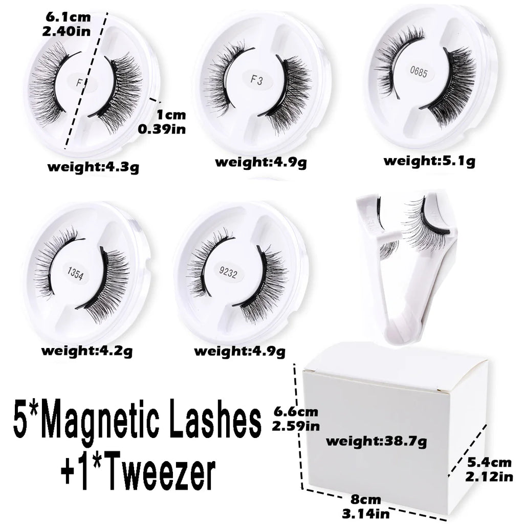 5pairs Magnetic Eyelashes Handmade 3D Natural Magnetic False Eyelashes Reusable Magnetic Eyelashes Tweezers Set Lashes Extension HIP FC-BO2