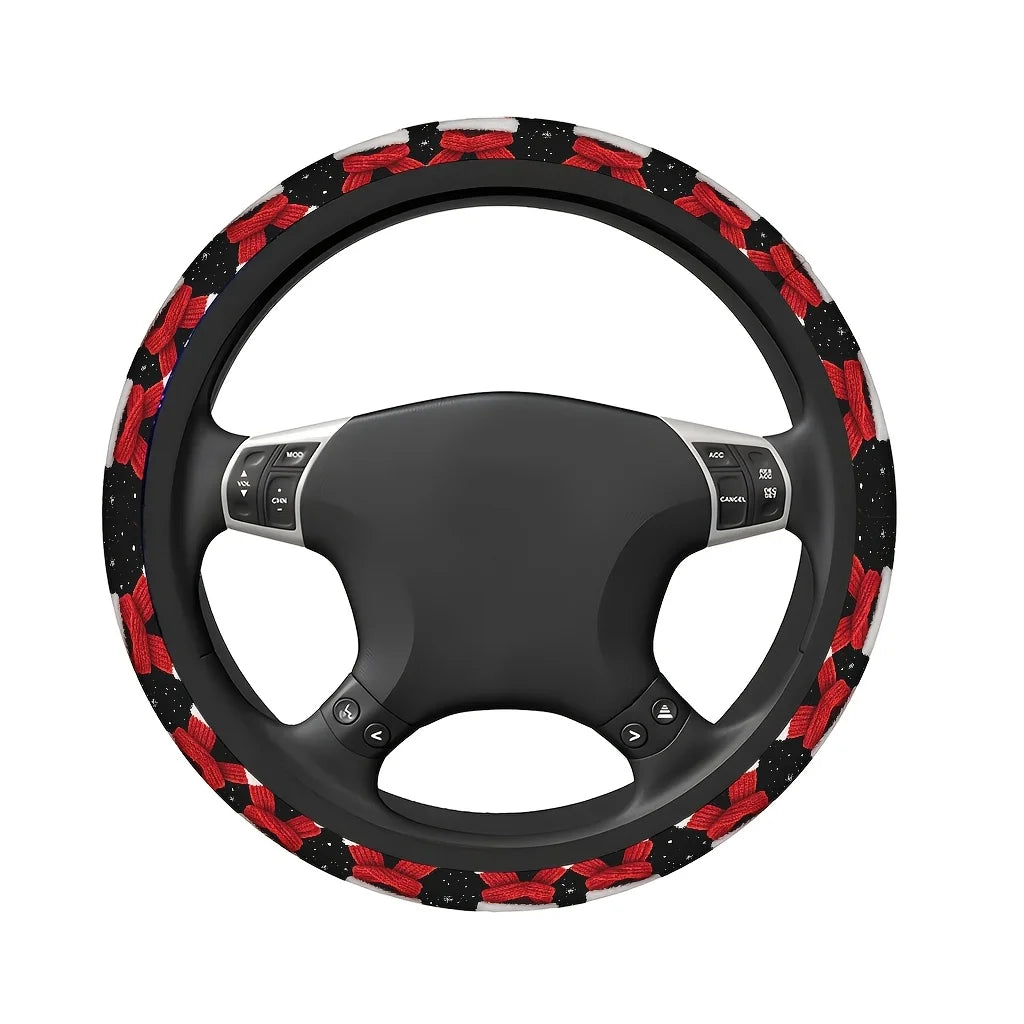 Christmas Steering Wheel Cover – Red Hat & Scarf 2D Print Steering Wheel Cover HIP