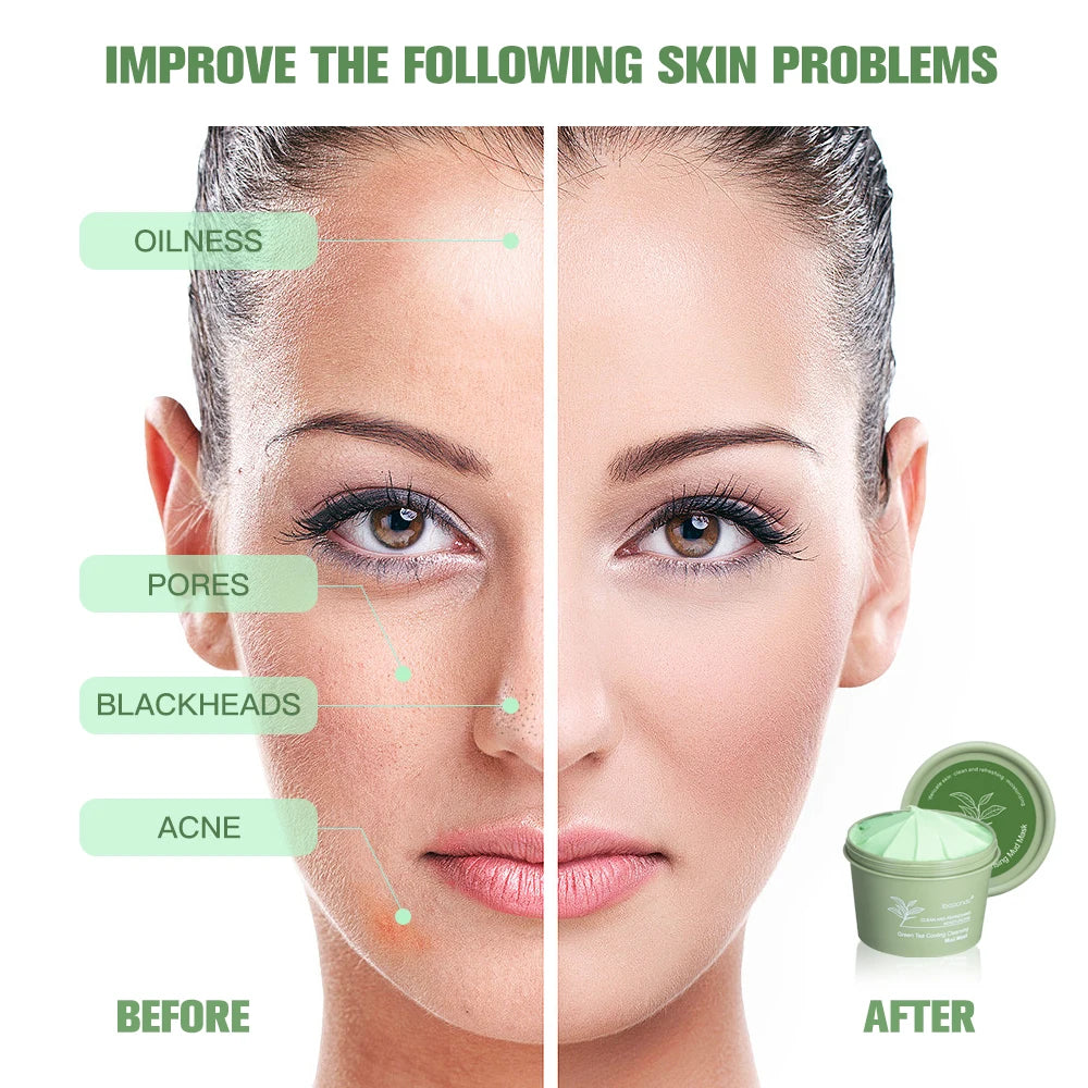 Green Tea Mud Mask Natural Skincare Deeply Cleansing Pore Nourishing Clay Face Mask Face Skin Care Cleaner 100g HIP
