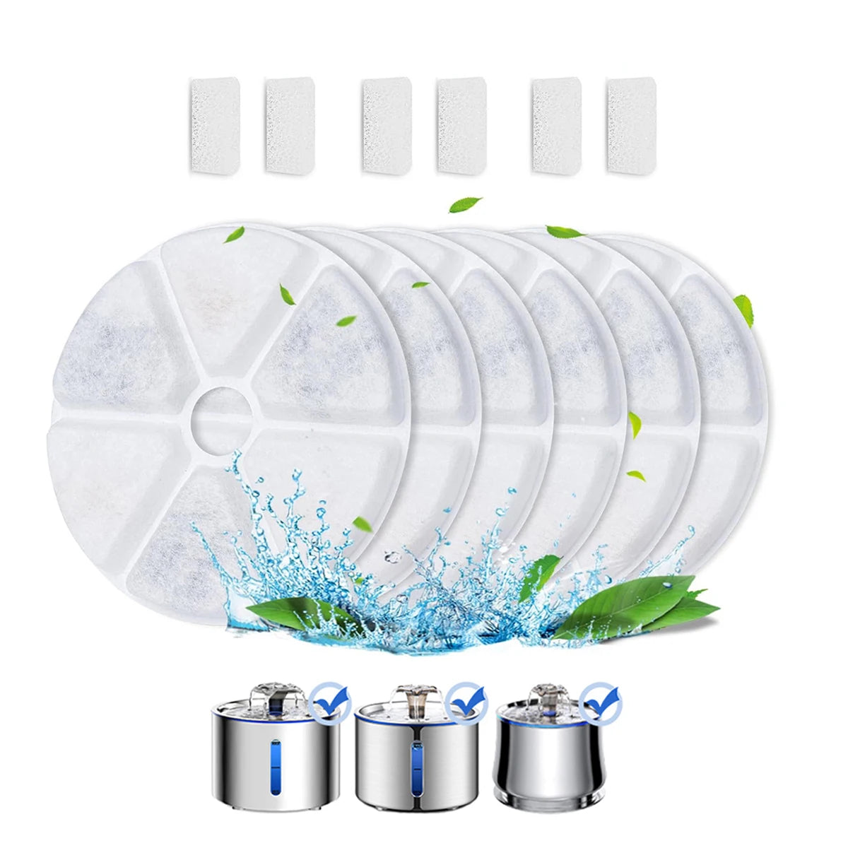 Cat Water Fountain Replacement Filter,6Pcs Filter Elements & 6Pcs Sponges,Suitable for Cat and Dog Water Fountain Accessories HIP