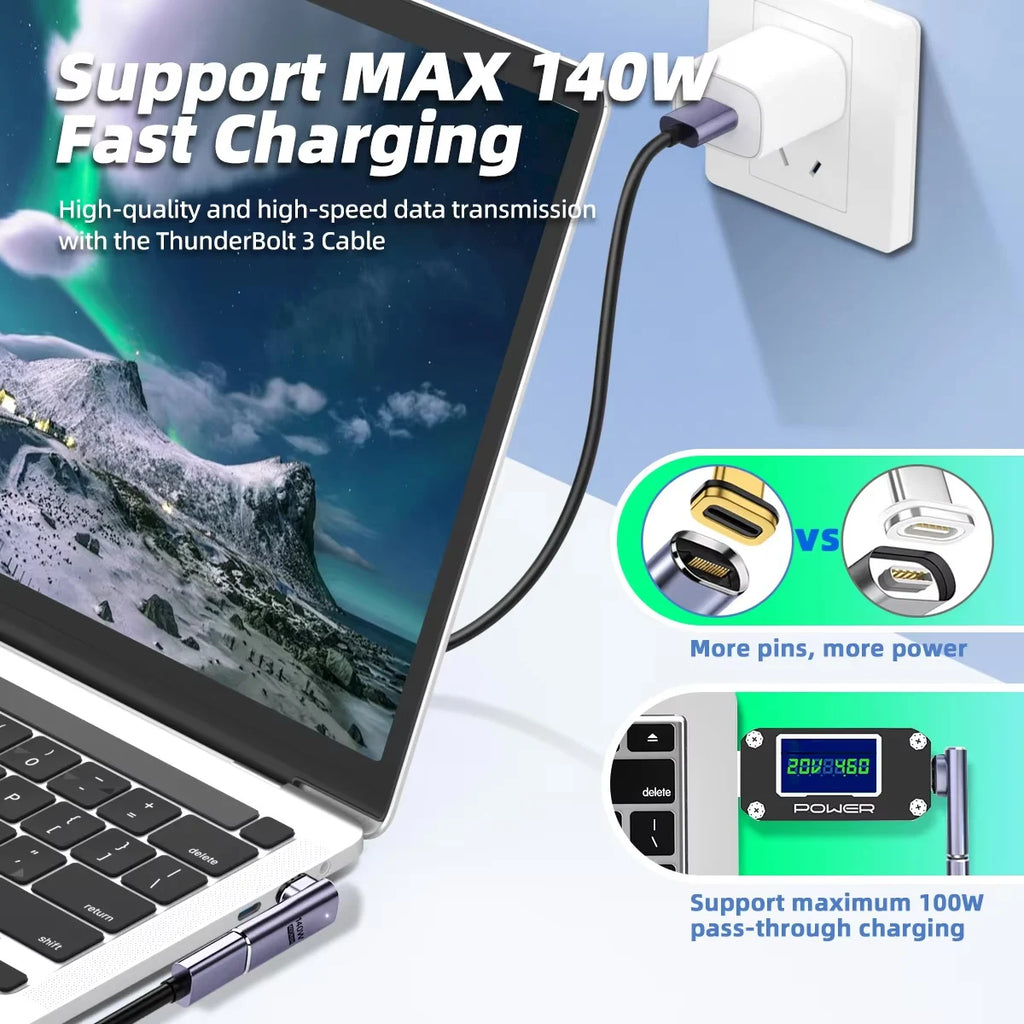 USB4 Thunderbolt 3 Magnetic USB-C Adapter 140W 40Gbps 8K USB-C Cable Adapter HIP