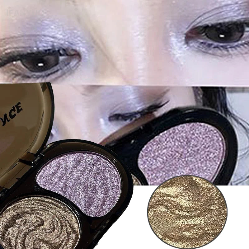 Two‑Tone Shimmer Eyeshadow Palette Pearlescent Pigmented Matte Glitter Eye Makeup Multi‑use Highlighter for Daily Smoky Eye Look HIP