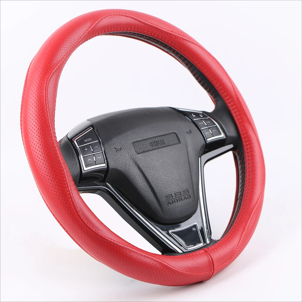 Genuine Leather Steering Wheel Cover – Non-Slip, Universal Fit Steering Wheel Cover HIP
