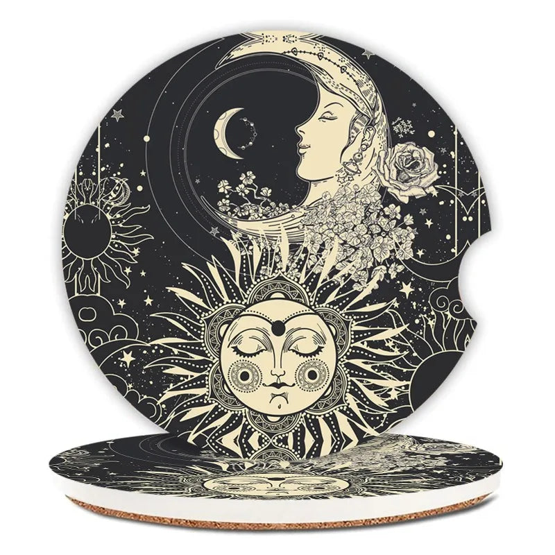 2-Pack Vintage Celestial Ceramic Car Coasters | Sun & Moon Ceramic Car Coasters HIP 1 Other