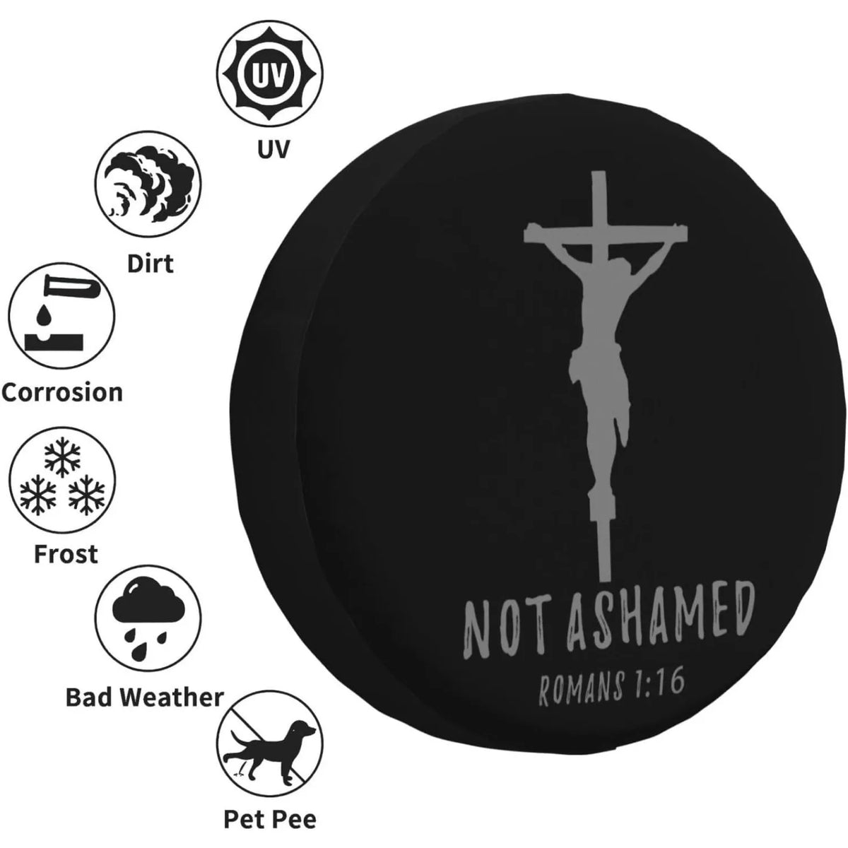 Romans 1:16 Crucifix Spare Tire Cover – Polyester Wheel Protector Spare Tire Cover HIP