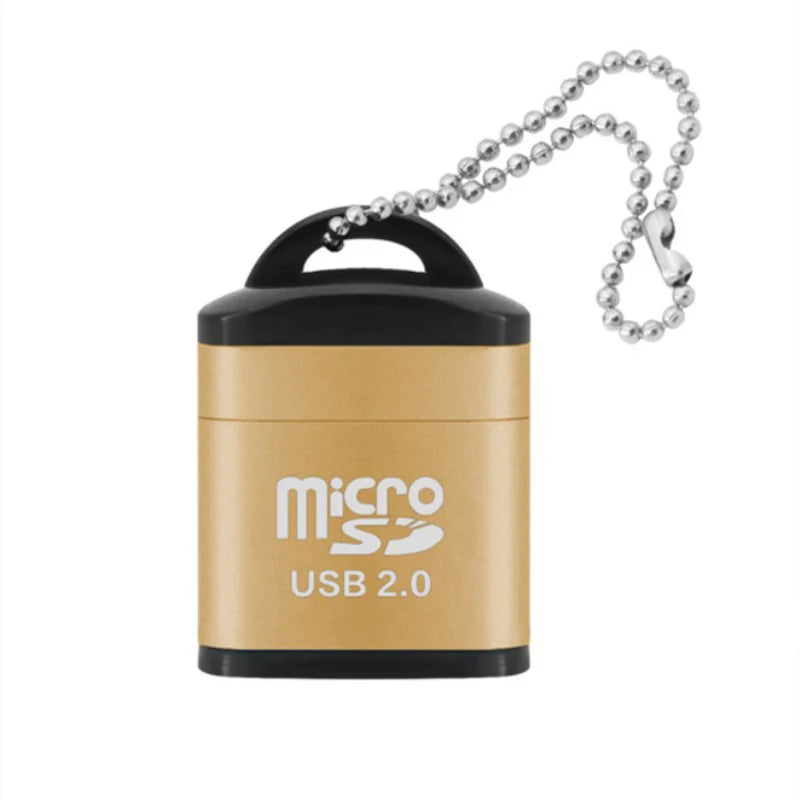 Mini USB 2.0 Micro SD TF Card Reader with Anti-Lost Chain USB Card Reader HIP Gold