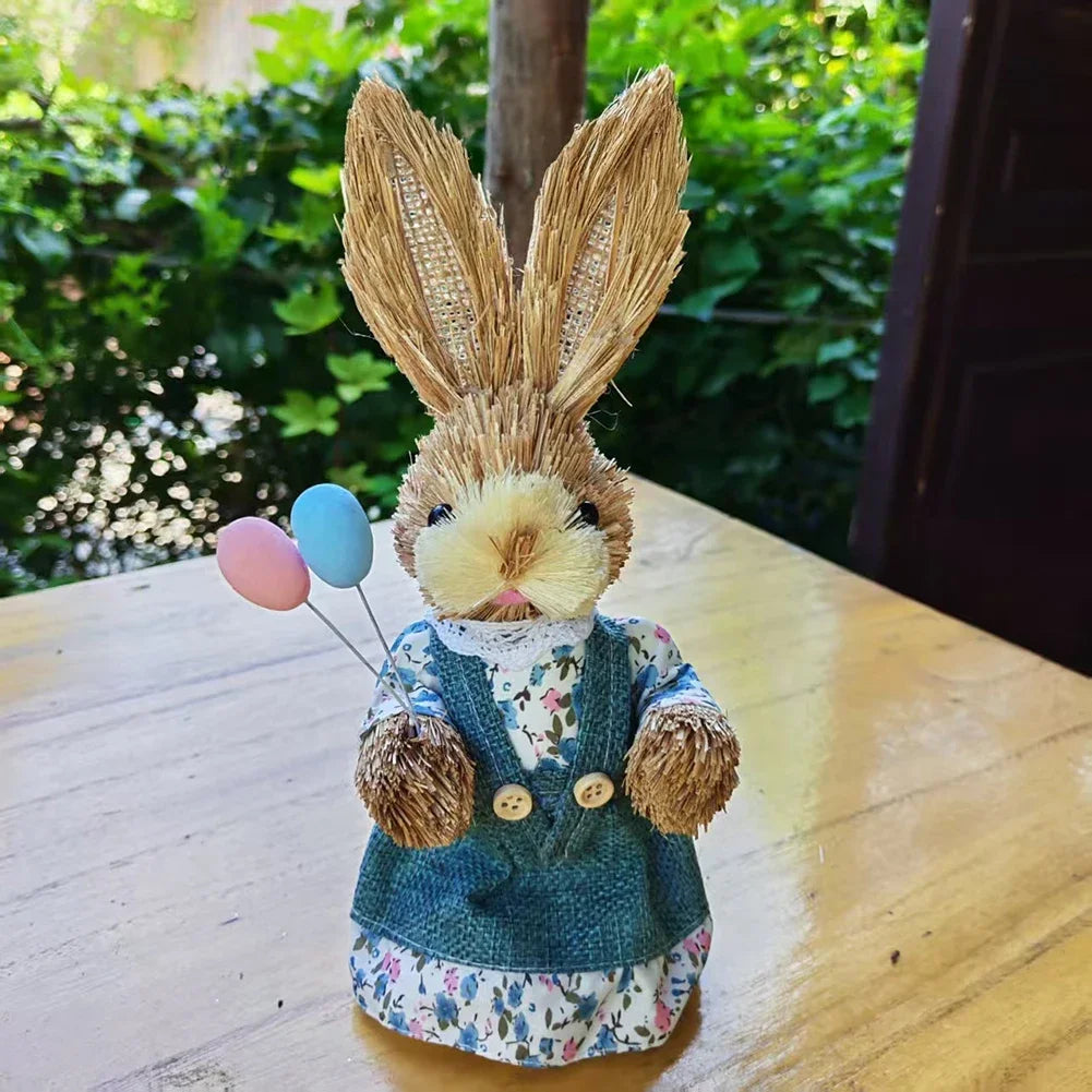 Handmade Craft 23cm Woven Rabbit Figurine Cute Boho Easter Bunny Statue Spring Home Decor Festive Party Gift Idea HIP 04