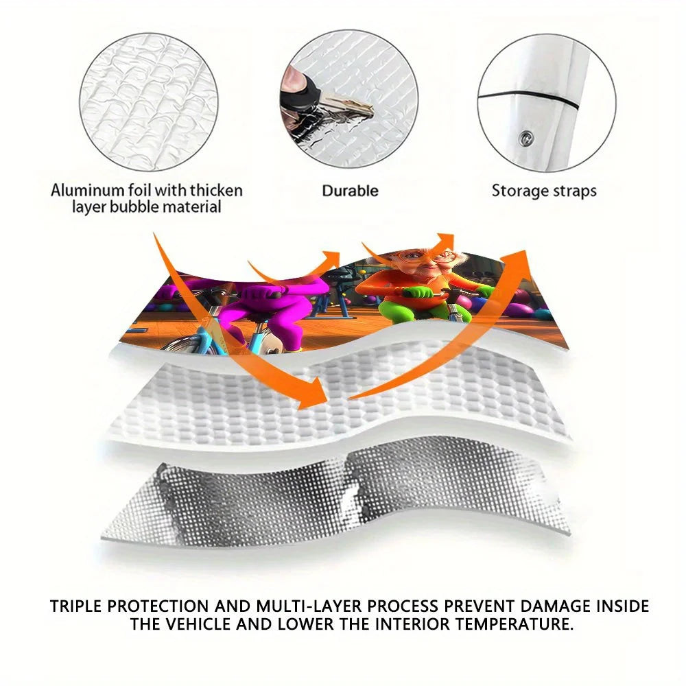 2D Fitness Granny Car Sunshade – Foldable + 4 Suction Cups Car Windshield Sunshade HIP