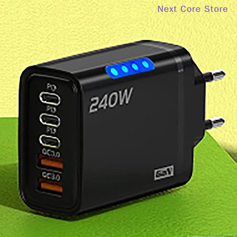 240W GaN 5-Port USB-C Fast Charger | PD & QC 3.0 Adapter GaN Wall Charger HIP