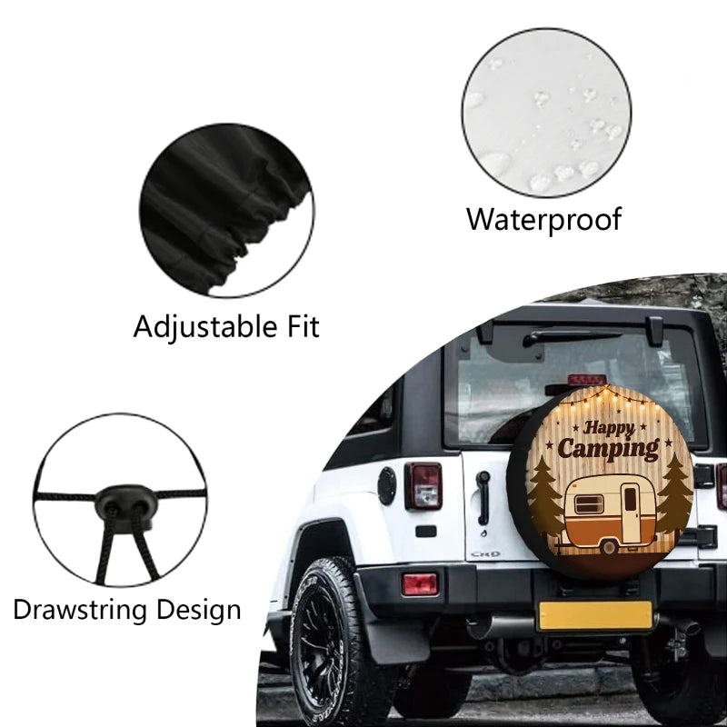 Vintage Camping Spare Tire Cover – Weatherproof RV SUV Protector Spare Tire Cover HIP