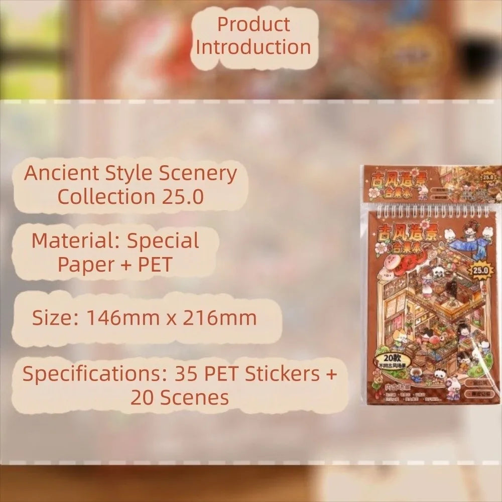 3D Ancient-Style Miniature Scene Stickers – PET Craft Kit Craft Sticker Set HIP