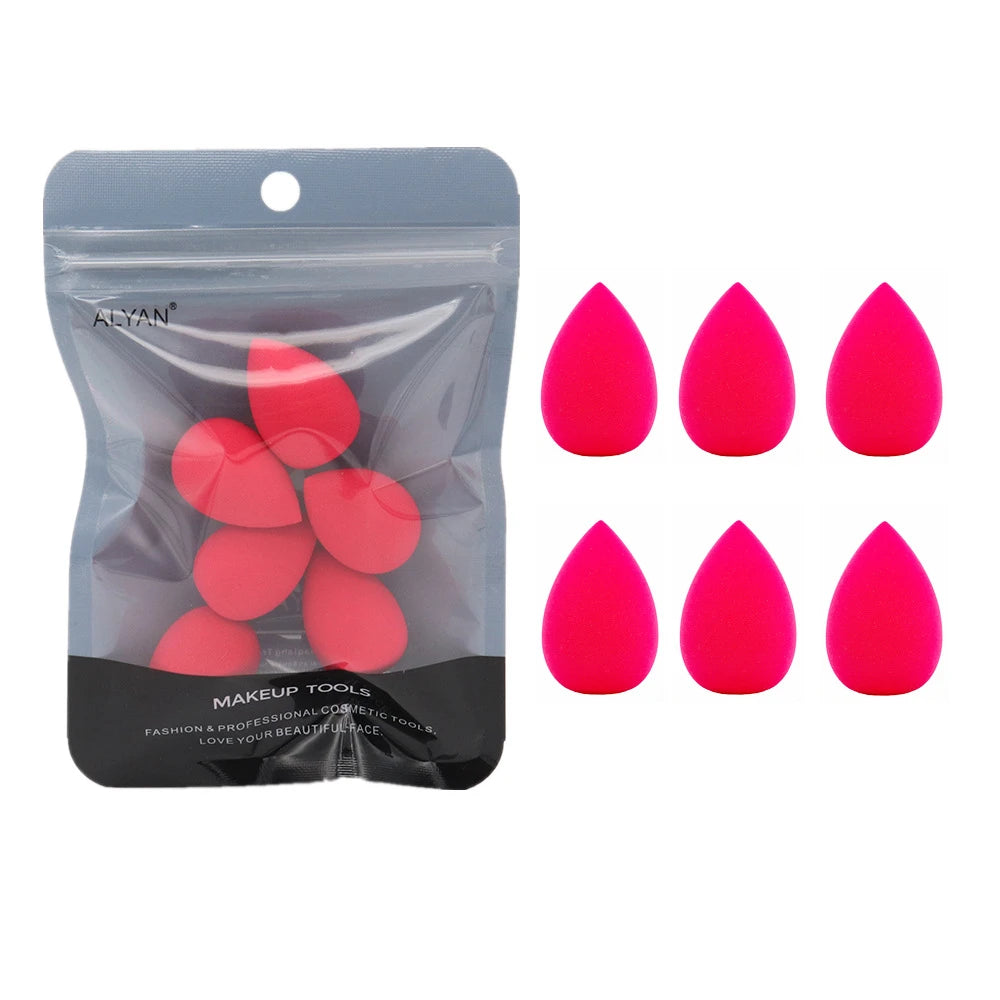 6pcs Mini Makeup Sponge Puff Beauty Powder Sponge for Makeup Concealer Liquid Foundation Face Cosmetic Puff Make Up Sponge HIP Rose Red With Bag