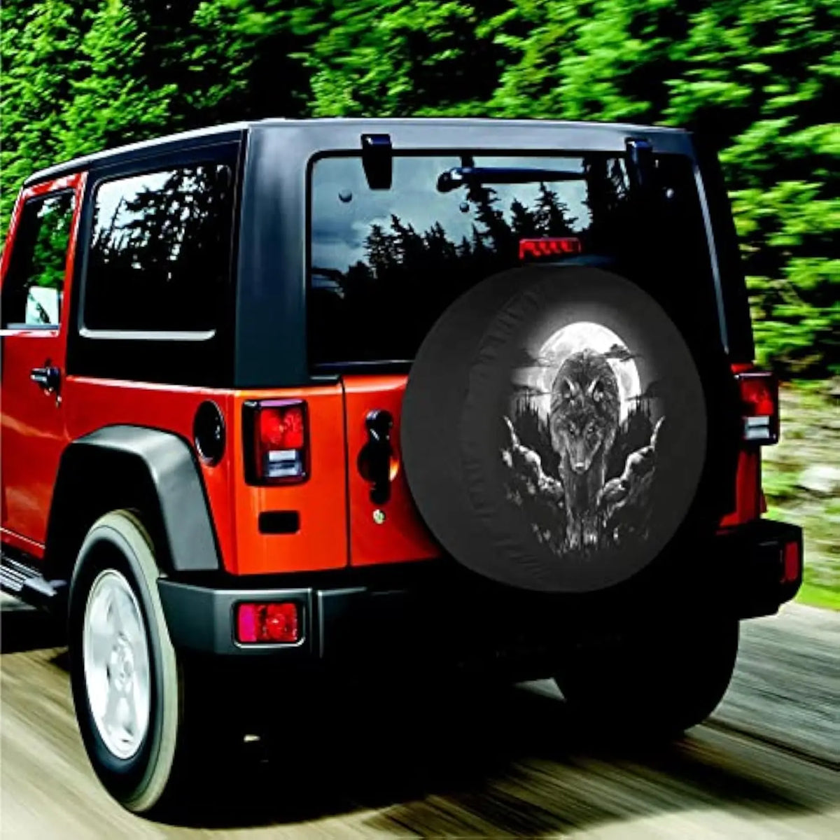 Wolf Howling Full Moon Spare Tire Cover | Polyester SUV RV Spare Tire Cover HIP