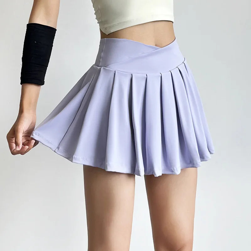 Sports short skirt women summer anti-walk yoga pants running fitness clothes quick dry breathable high waist pleated skirt HIP purple M