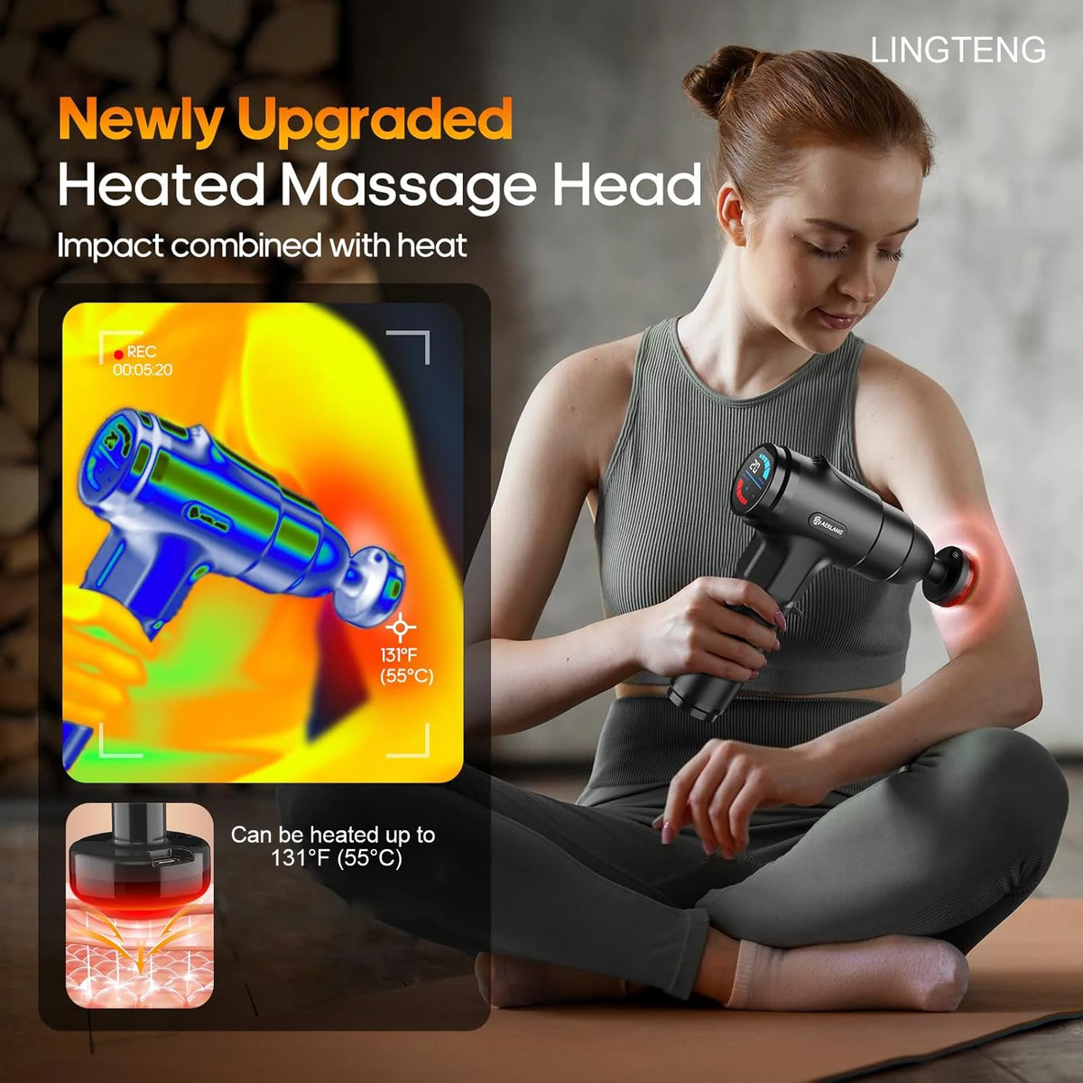LINGTENG Heating Massage Gun – 7 Heads, LCD & Storage Case Percussion Massage Gun HIP