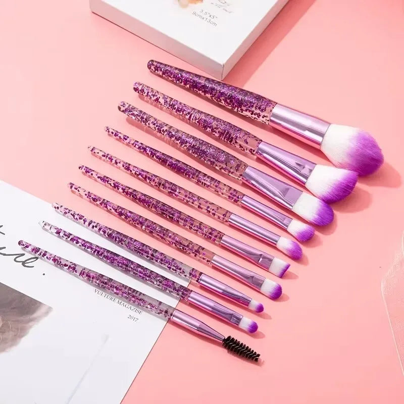 10-Piece Crystal Handle Makeup Brush Set – Face & Eye Kit Makeup Brush Set HIP