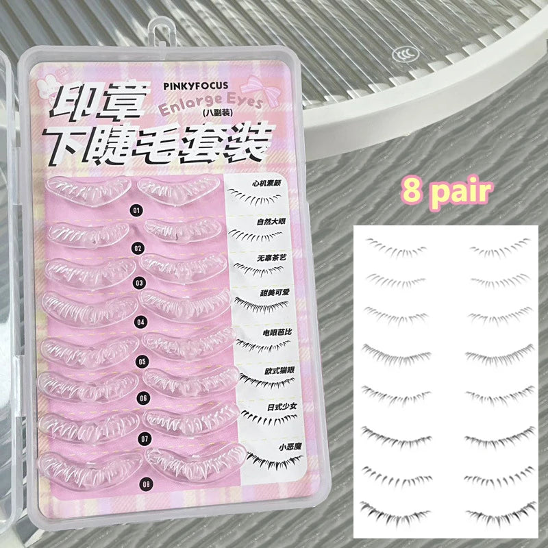 Lower Eyelash Stamp European Cat Eye Make Up Natural False Lash Line Stamping Aid Tools One Stamp Molding Silicone Eyeliner Seal HIP 8 Pair Set