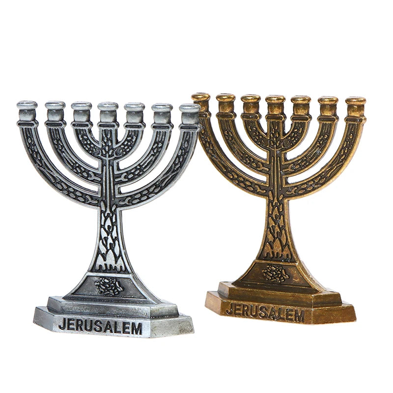 7-Branch Jerusalem Menorah Candlestick – Judaica Décor Menorah Candle Holder HIP