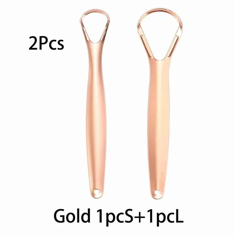 Stainless Steel Tongue Scraper – Fresh Breath Oral Care Tongue Scraper HIP C738-Gold-SL-2pcs
