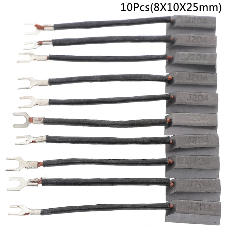10-Pack J204 Carbon Brushes – Generator, Motor & Alternator Carbon Brush Set HIP 8X10X25mm
