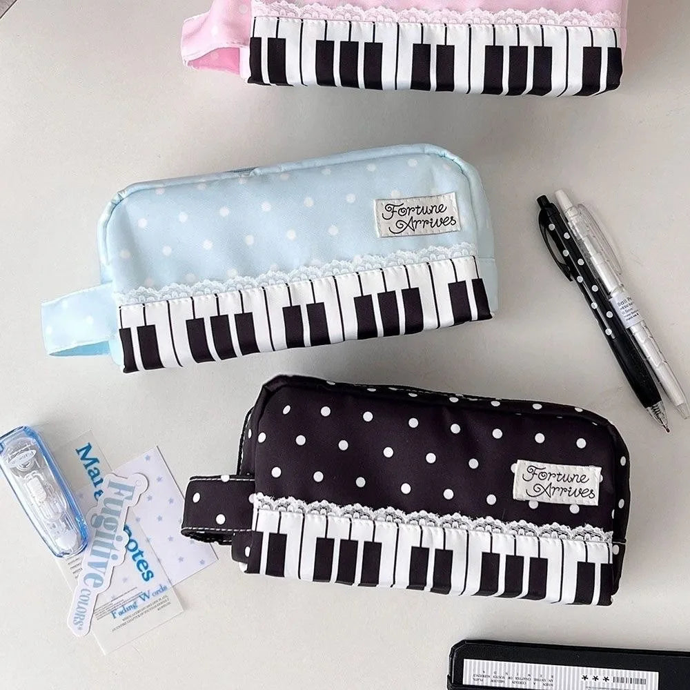 Kawaii Piano Key Polka Dot Pencil Case – Large Capacity Pen Bag Pencil Case HIP