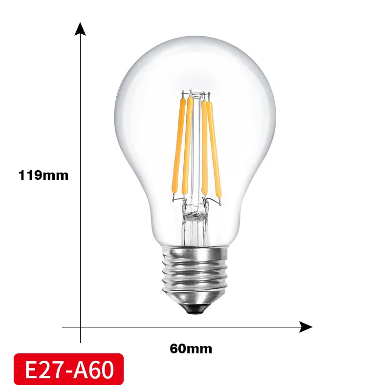 2-Pack Retro LED Edison Filament Bulbs E27 E14 – Vintage Warm Light LED Filament Bulb HIP A60 E27 Warm White 4W