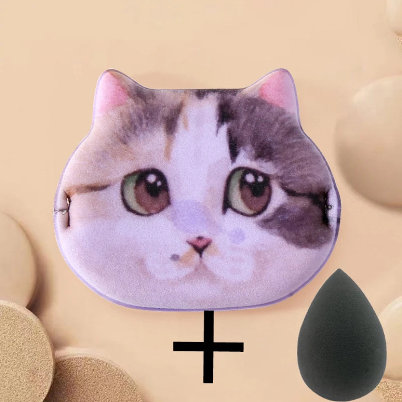1/4pcs Kitty Air Cushion Powder Puff Cute Cat Cosmetic Puffs Hydrophilic Non-latex Facial Foundation Beauty Tool Dry Wet Makeup HIP 04Purple With Sponge