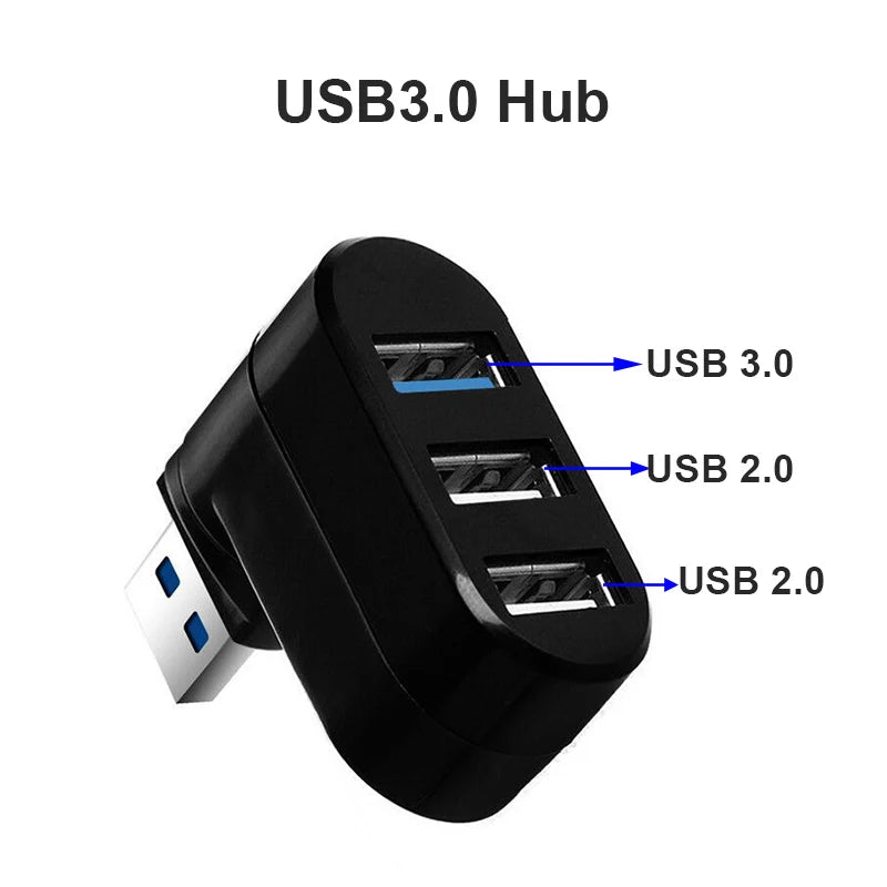 OULLX USB 3.0 Hub – 3-Port 180° Rotating Mini Splitter Adapter USB Hub Adapter HIP