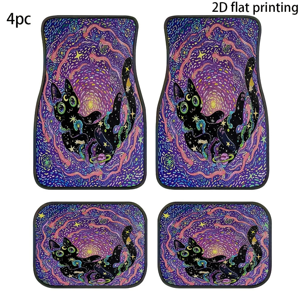 4-Piece Starry Night Cat Car Floor Mats – Universal Fit Car Floor Mats HIP black