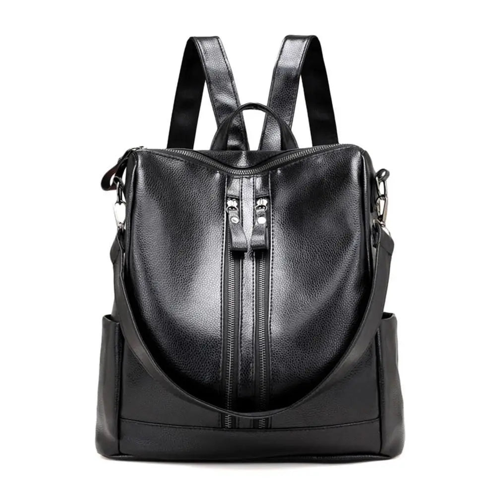 PU Leather Backpack – Large Capacity Travel & College Bag PU Leather Backpack HIP black
