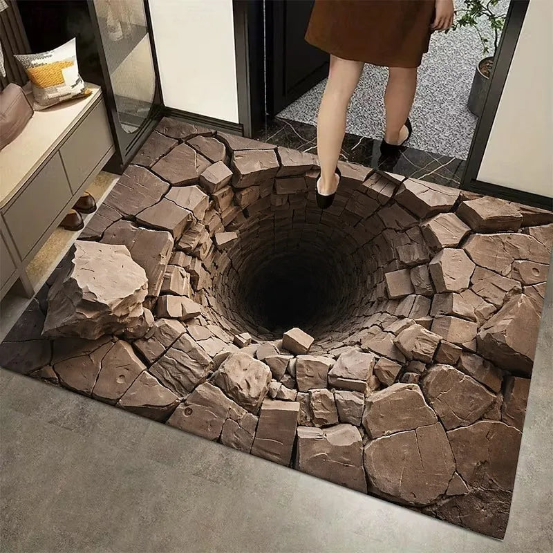 3D Optical Illusion Doormat – Cracked Stone Effect Welcome Mat Novelty Doormat HIP