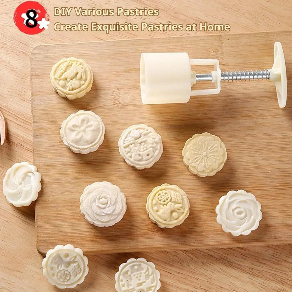 Flower Shaped Mooncake Mold Set Cake Mold Hand Pressure Fondant Moon Flower Moon Cake Mold With 4Pcs Stamps Dropshipping HIP