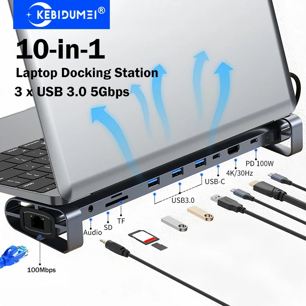 10-in-1 USB-C Docking Station – 4K HDMI, 100W PD, USB 3.0 USB-C Docking Station HIP