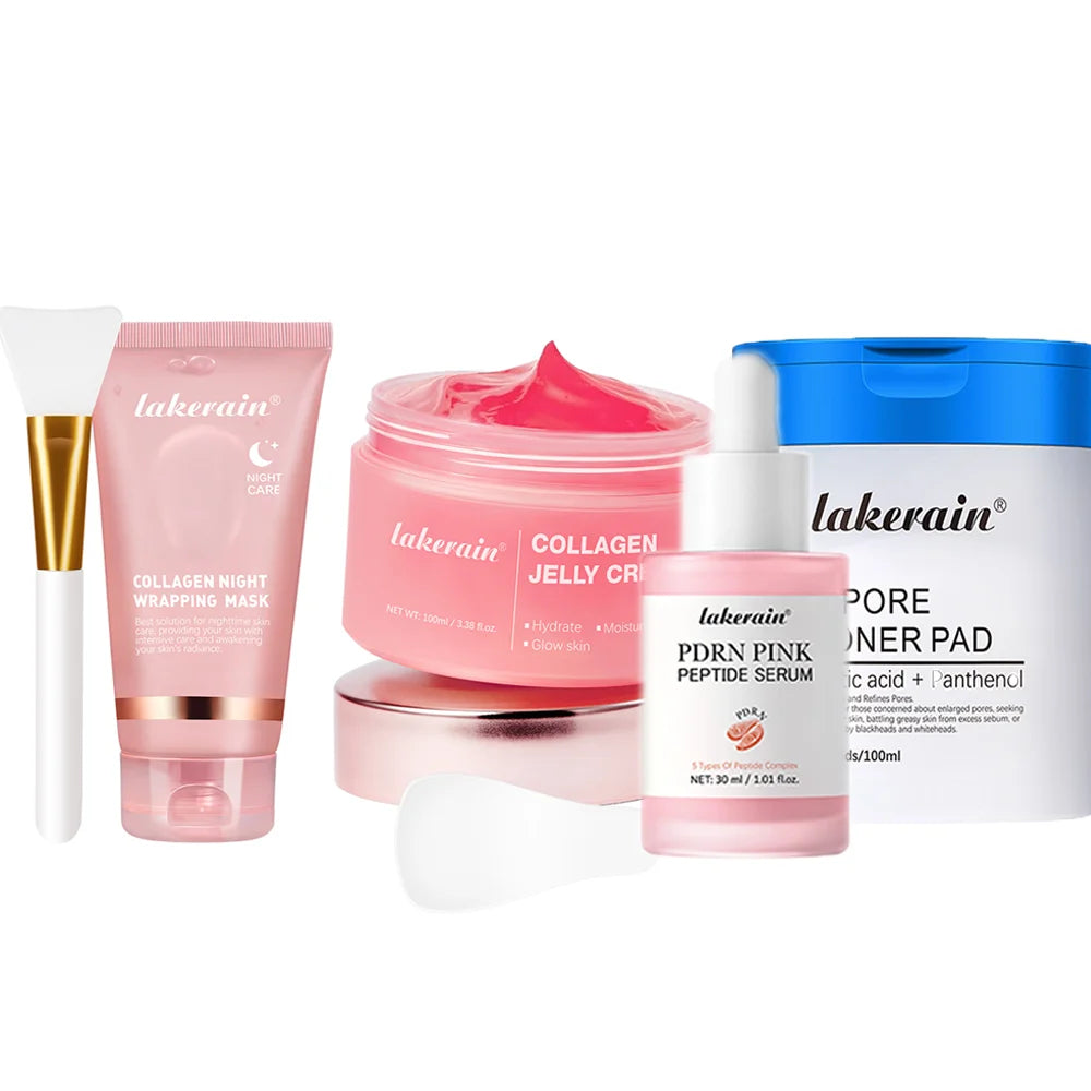 5pcs Hydrating Firming Moisturizing SkinCare Set Collagen Jelly Cream Peel-Off Facial Mask Salmon Collagen Toner Skincars Kit HIP 5pcs1set