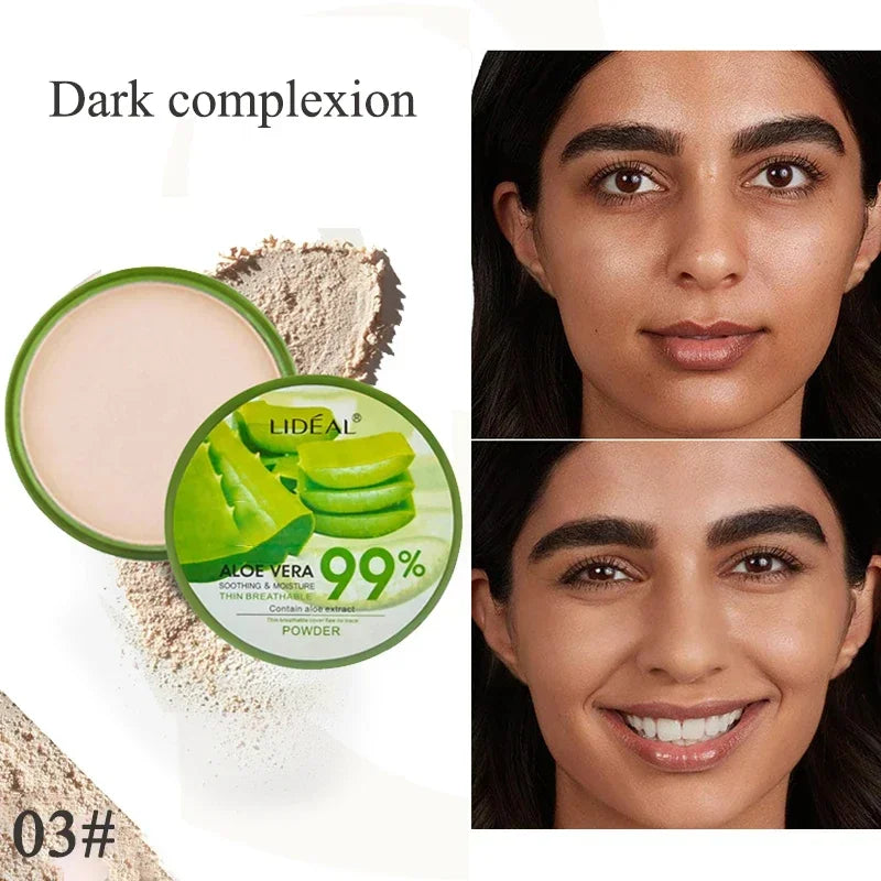 99% Aloe Vera Moisturizer Face Powder Smooth Foundation Pressed Powder Makeup Concealer Pores Cover Whitening Brighten Cosmetics HIP 03 Dark Skin