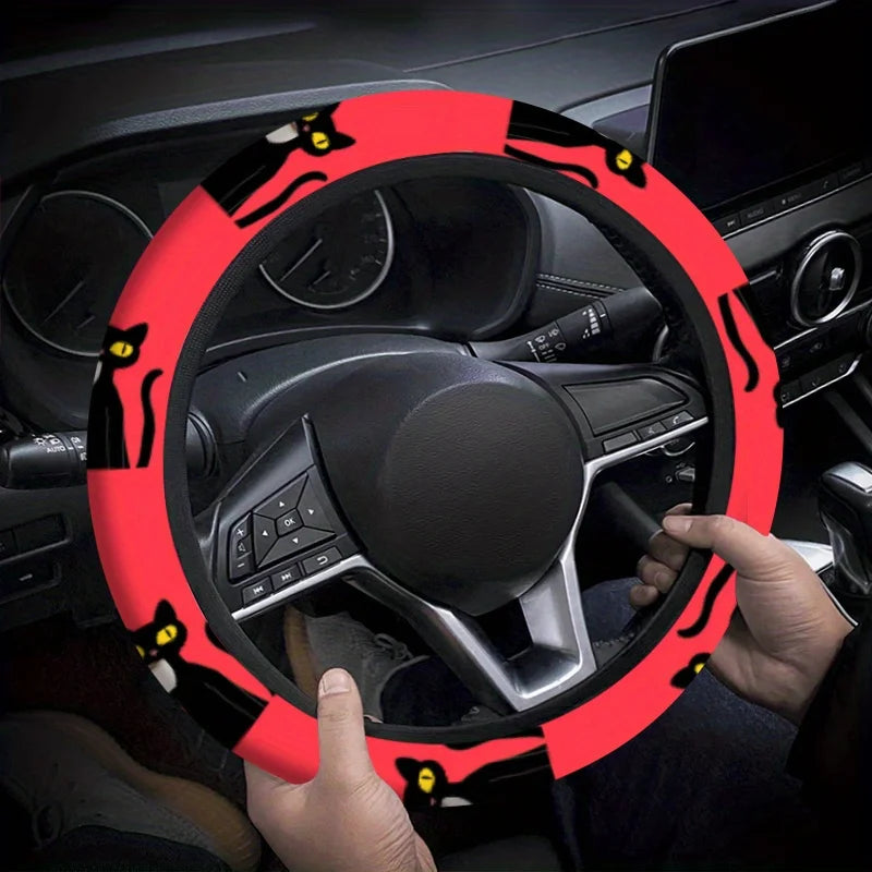 Black Cat Steering Wheel Cover for Trucks & SUVs | Easy Fit Steering Wheel Cover HIP