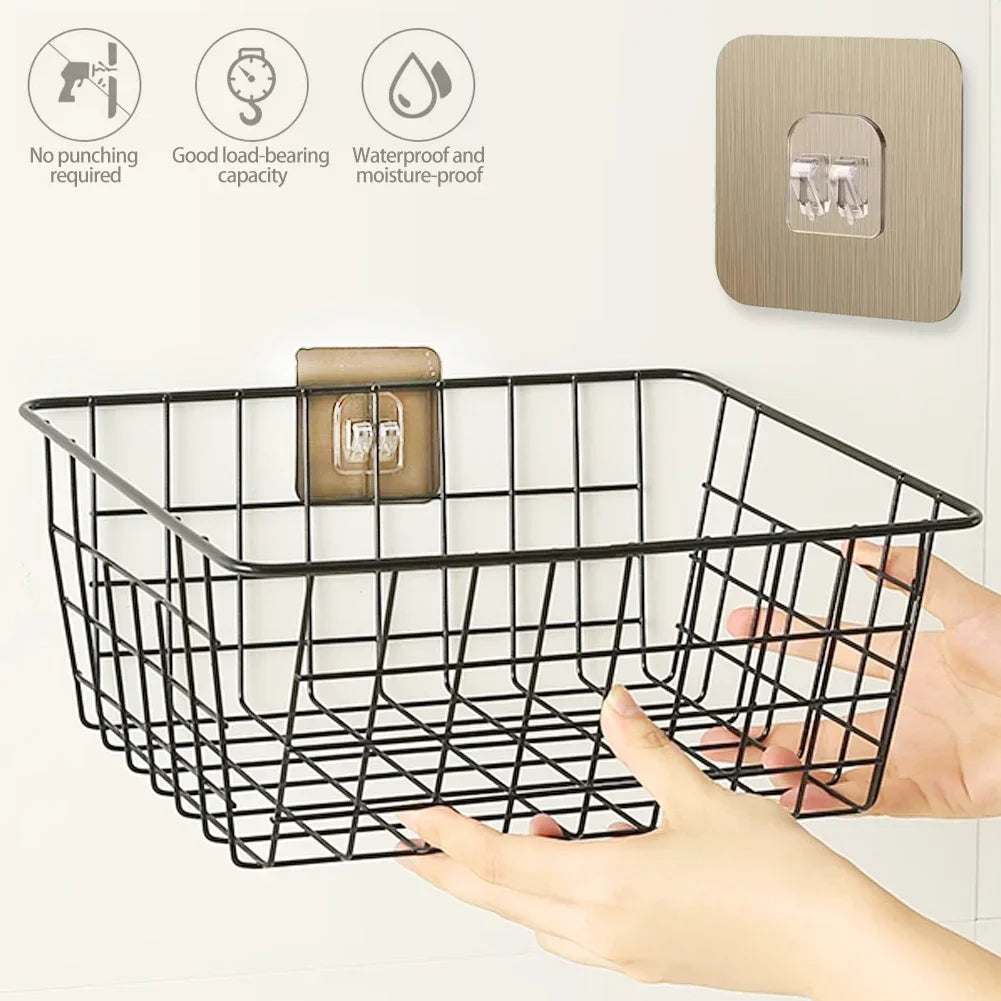 5pcs Wall Adhesive Hooks Transparent Wire Shelf Rack Hook Wall Mount Free Punch Kitchen Bathroom Non Trace Stickers Holder HIP