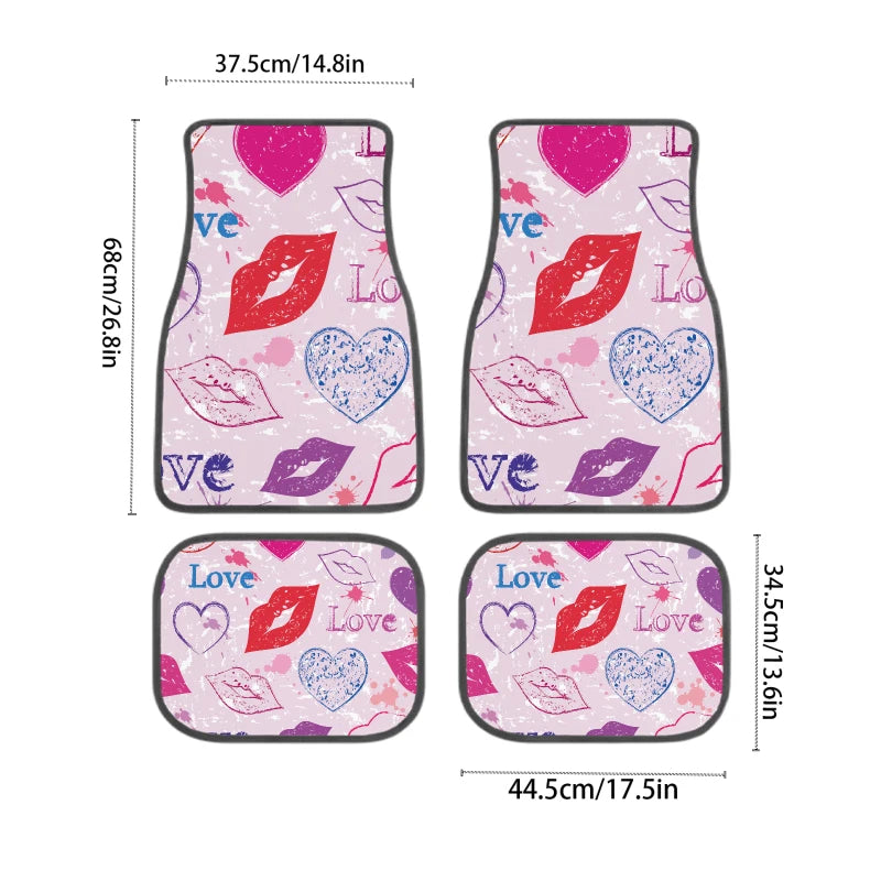 Set of 4 Love Theme Car Floor Mats – Heart & Lip Design Car Floor Mats HIP