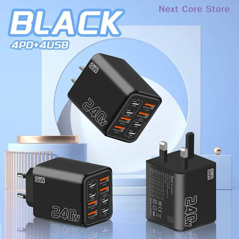 240W GaN 8-Port USB-C Fast Charging Wall Adapter GaN Wall Charger HIP