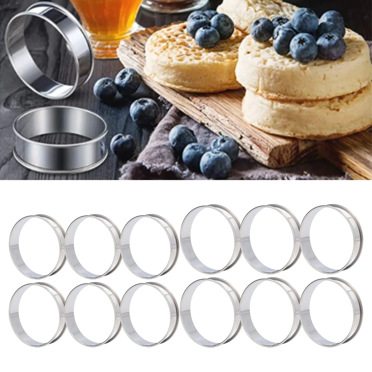 6pcs English Muffin Rings Preservative Double Volume Design Crumpet Rings DIY Production Easy Demoulding for Hamburger for Cake HIP