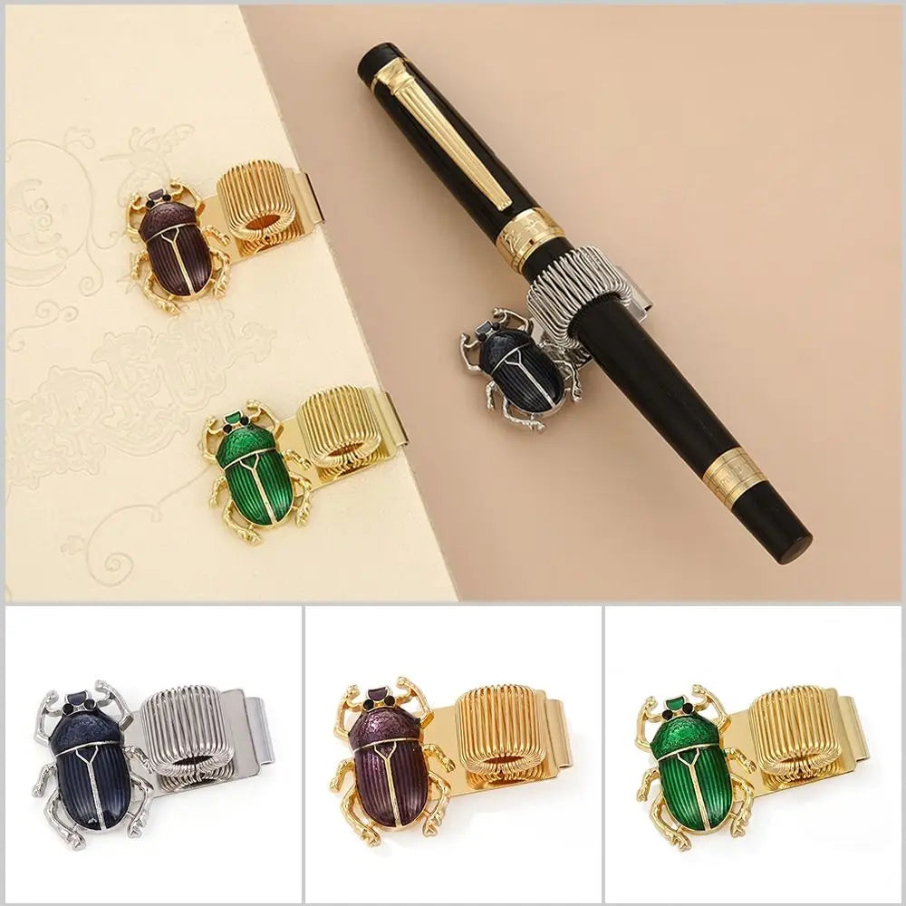 Metal Scarab Beetle Pen Clip with Spring Loop for Notebooks Pen Clip Bookmark HIP