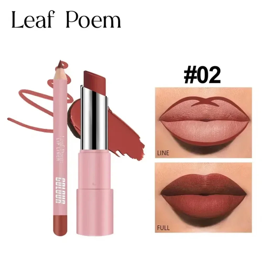 QIBEST Lipliner Pencil Lipstick Set Matte Nude Red Contour Tint Lipstick Long Lasting Non-stick Cup Lipliner Makeup Lip Stain HIP 02