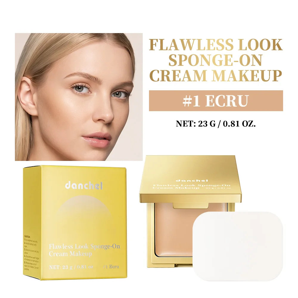 Flawless Finish Cream Foundation Sponge‑On Medium‑to‑Full Coverage Oil Control Breathable Long Lasting Concealer Makeup HIP 1Ecru
