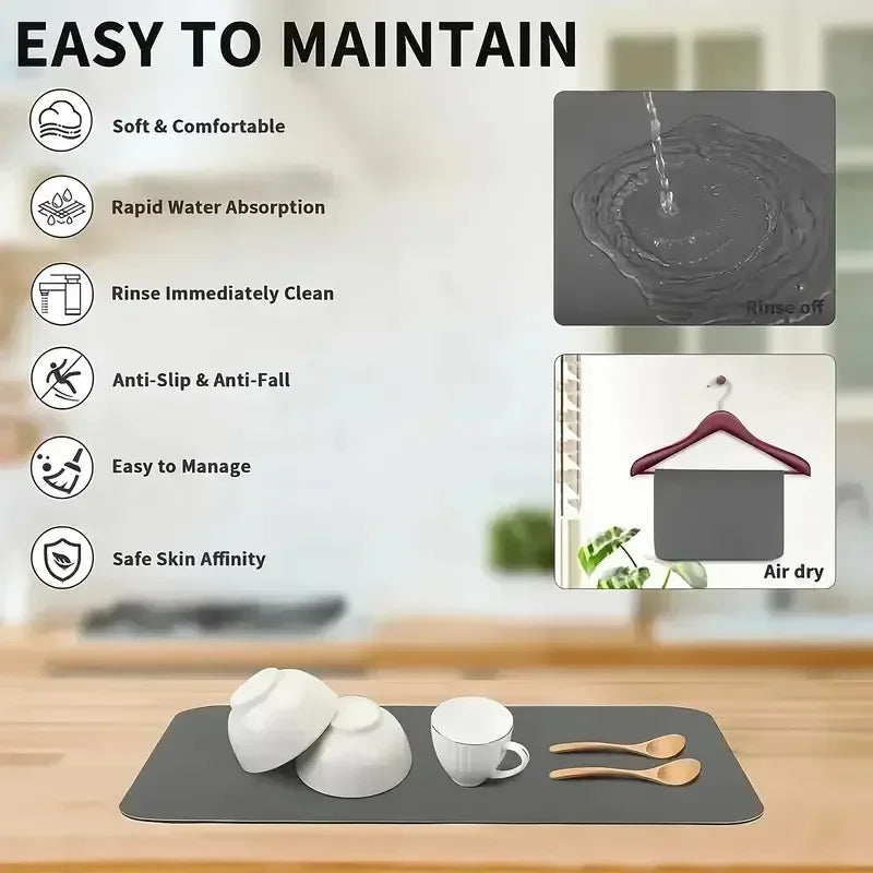 Retro Coffee Kitchen Mat – Non-Slip Absorbent Dish Drying Pad Dish Drying Mat HIP
